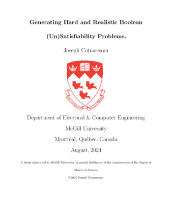 Generating Hard and Realistic Boolean (Un)Satisfiability Problems. thumbnail