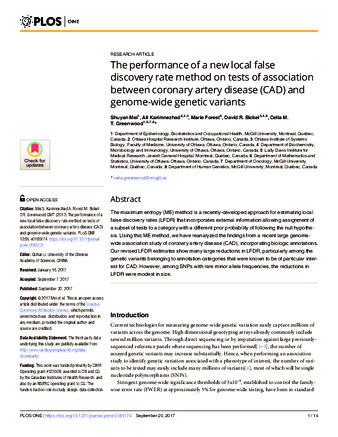 The performance of a new local false discovery rate method on tests of association between coronary artery disease (CAD) and genome-wide genetic variants thumbnail