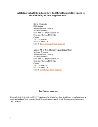 Validating walkability indices: How do different households respond to the walkability of their neighbourhood? thumbnail