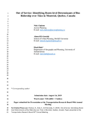 Out of Service: Identifying Route-level Determinants of Bus 2 Ridership over Time in Montréal, Quebec, Canada thumbnail