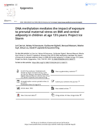 DNA methylation mediates the impact of exposure to prenatal maternal stress on BMI and central adiposity in children at age 13½ years: Project Ice Storm thumbnail