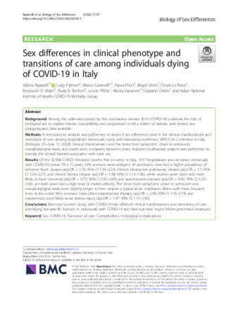 Sex differences in clinical phenotype and transitions of care among individuals dying of COVID-19 in Italy thumbnail