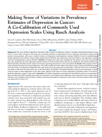 Making Sense of Variations in Prevalence Estimates of Depression in Cancer: A Co-Calibration of Commonly Used Depression Scales Using Rasch Analysis thumbnail