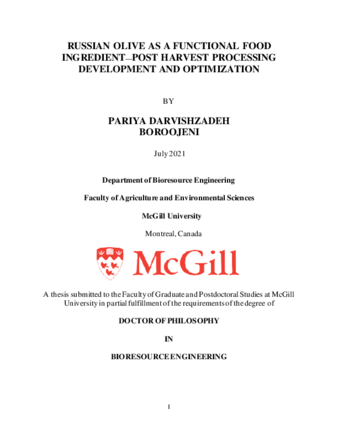 Russian olive as a functional food ingredient - post harvest processing development and optimization thumbnail