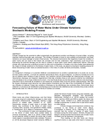  Forecasting Failure of Water Mains Under Climate Variations: Stochastic Modeling Process thumbnail