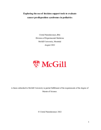 Exploring the use of decision support tools to evaluate cancer predisposition syndromes in pediatrics thumbnail