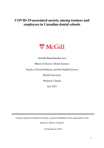 COVID-19-associated anxiety among trainees and employees in Canadian dental schools thumbnail