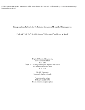 Biodegradation of a synthetic co-polyester by aerobic mesophilic microorganisms thumbnail