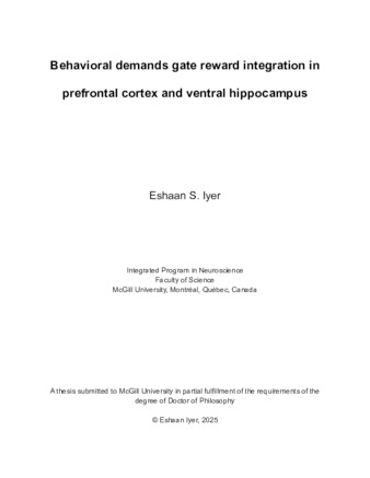 Behavioral demands gate reward integration in prefrontal cortex and ventral hippocampus thumbnail