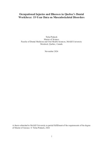 Occupational injuries and illnesses in Quebec’s dental workforce: 15-year data on musculoskeletal disorders thumbnail