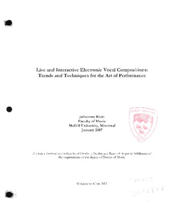 Live and interactive electronic vocal compositions : trends and techniques for the art of performance thumbnail