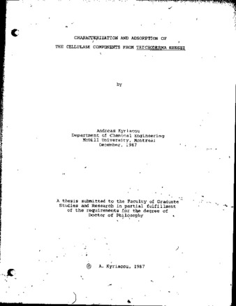 Characterization and adsorption of the cellulase components from Trichoderma reesei thumbnail
