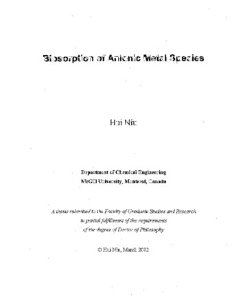 Biosorption of anionic metal species thumbnail