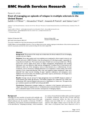 Cost of managing an episode of relapse in multiple sclerosis in the United States thumbnail