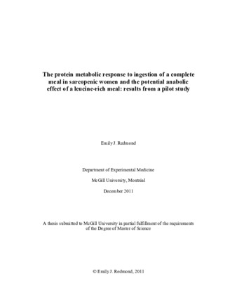 The protein metabolic response to ingestion of a complete meal in sarcopenic women and the potential anabolic effect of a leucine-rich meal: a pilot study thumbnail