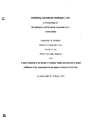 Rethinking International Bankruptcy Law: A Critical Study of the Substantive and Procedural Approaches to its Current Status thumbnail