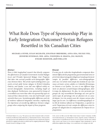 What Role Does Type of Sponsorship Play in Early Integration Outcomes? Syrian Refugees Resettled in Six Canadian Cities thumbnail
