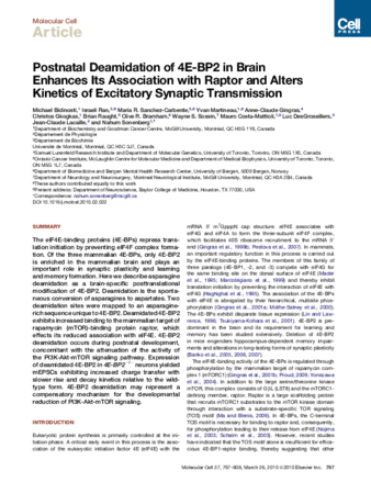 Postnatal Deamidation of 4E-BP2 in Brain Enhances Its Association with Raptor and Alters Kinetics of Excitatory Synaptic Transmission thumbnail