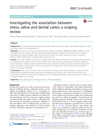 Investigating the association between stress, saliva and dental caries: a scoping review thumbnail