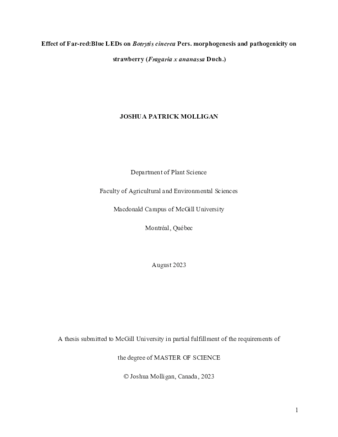 Effect of Far-red:Blue LEDs on Botrytis cinerea Pers. morphogenesis and pathogenicity on strawberry (Fragaria x ananassa Duch.) thumbnail