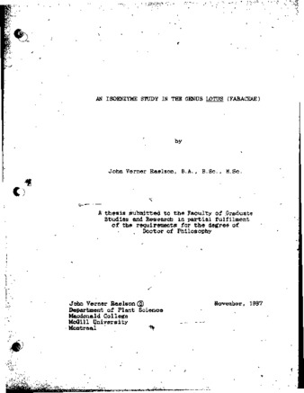 An isoenzyme study in the Genus lotus (Fabaceae) / thumbnail