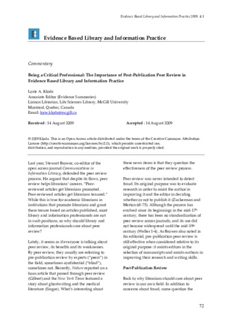 Being a Critical Professional: The Importance of Post-Publication Peer Review in Evidence Based Library and Information Practice thumbnail