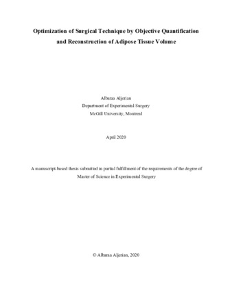 Optimization of surgical technique by objective quantification and resonstruction of adipose tissue volume thumbnail