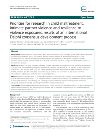 Priorities for research in child maltreatment, intimate partner violence and resilience to violence exposures: results of an international Delphi consensus development process thumbnail