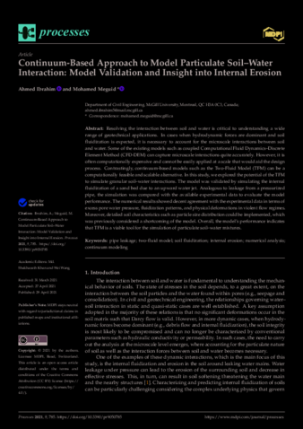 Continuum-Based Approach to Model Particulate Soil–Water Interaction: Model Validation and Insight into Internal Erosion thumbnail