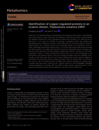 Identification of copper-regulated proteins in an oceanic diatom, Thalassiosira oceanica 1005 thumbnail