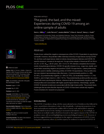 The good, the bad, and the mixed: Experiences during COVID-19 among an online sample of adults thumbnail