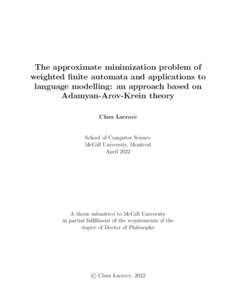 The approximate minimization problem of weighted finite automata and applications to language modelling: an approach based on Adamyan-Arov-Krein theory thumbnail