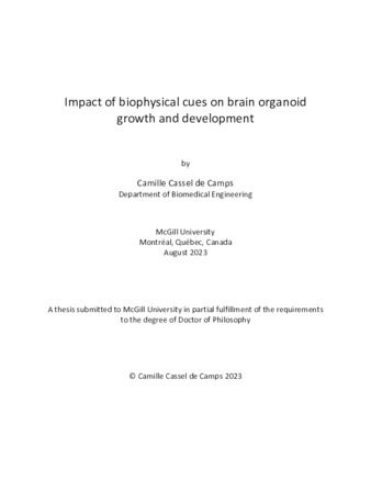 Impact of biophysical cues on brain organoid growth and development thumbnail