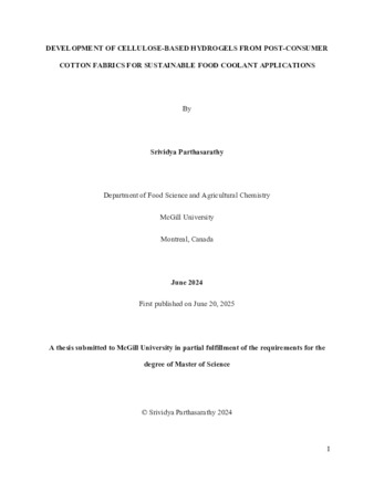 Development of Cellulose-Based Hydrogels from Post-Consumer Cotton Fabrics for Sustainable Food Coolant Applications thumbnail