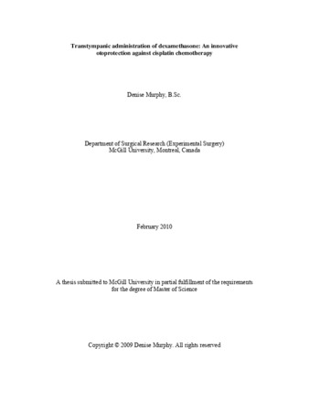 Transtympanic administration of dexamethasone: an innovative otoprotection against cisplatin chemotherapy thumbnail