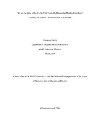 "We are the Kings of the world, with this little thing in the middle of nowhere:" exploring the place of childhood places in adulthood thumbnail