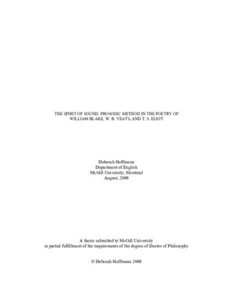 The spirit of sound prosodic method in the poetry of William Blake, W.B. Yeats, and T. S. Eliot thumbnail