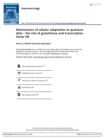 Mechanisms of cellular adaptation to quantum dots - the role of glutathione and transcription factor EB thumbnail