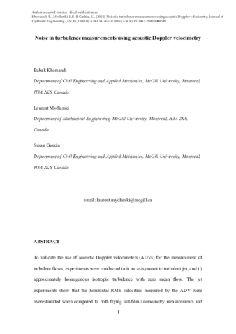 Noise in Turbulence Measurements Using Acoustic Doppler Velocimetry thumbnail