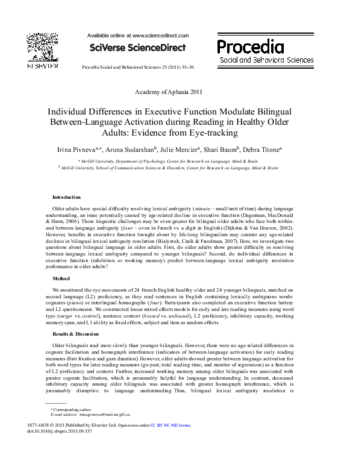 Individual Differences in Executive Function Modulate Bilingual Between-Language Activation during Reading in Healthy Older Adults: Evidence from Eye-tracking thumbnail