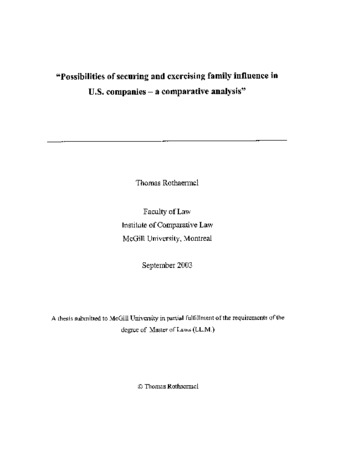 Possibilities of securing and exercising family influence in U.S. companies a comparative analysis thumbnail