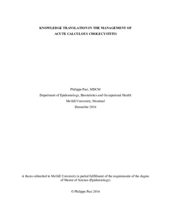 Knowledge translation in the management of acute calculous cholecystitis thumbnail