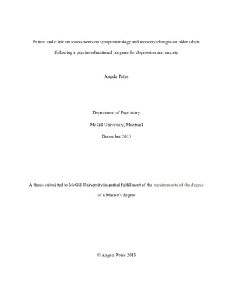 Patient and clinician assessments on symptomatology and recovery changes on older adults following a psycho -educational program for depression and anxiety thumbnail