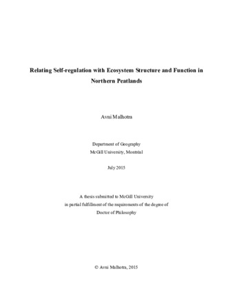 Relating self-regulation with ecosystem structure and function in Northern Peatlands thumbnail