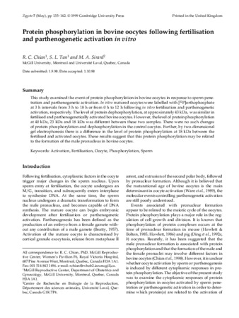 Protein phosphorylation in bovine oocytes following fertilisation and parthenogenetic activation in vitro thumbnail