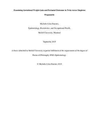Examining Gestational Weight Gain and Perinatal Outcomes in Twin versus Singleton Pregnancies thumbnail