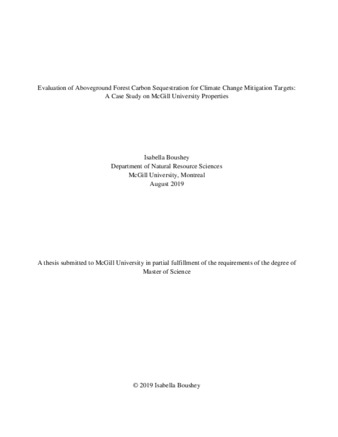 Evaluation of aboveground forest carbon sequestration for climate change mitigation targets: a case study on McGill University properties thumbnail