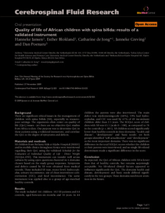 Quality of life of African children with spina bifida: results of a validated instrument thumbnail