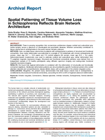 Spatial Patterning of Tissue Volume Loss in Schizophrenia Reflects Brain Network Architecture thumbnail