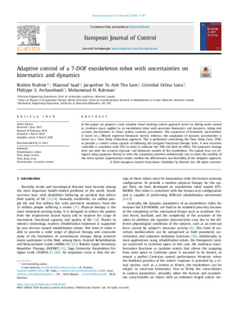 Adaptive control of a 7-DOF exoskeleton robot with uncertainties on kinematics and dynamics thumbnail